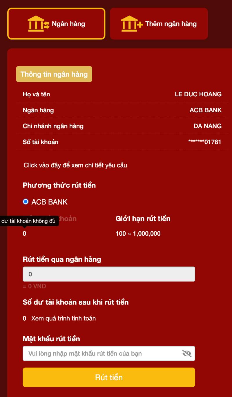 Bước 2: Chọn phương thức rút tiền để tiếp tục